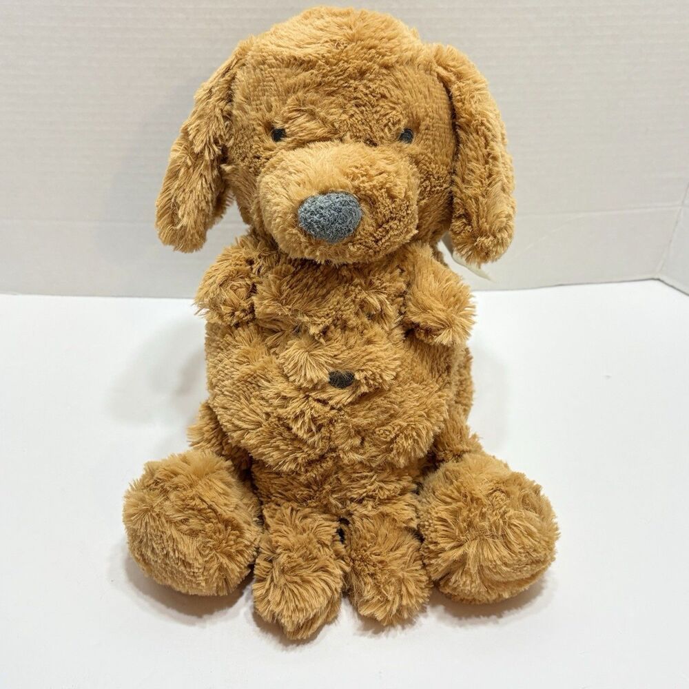 Cloud Island Mom and Baby Dog Plush Toy Rattle Set 15" Brown